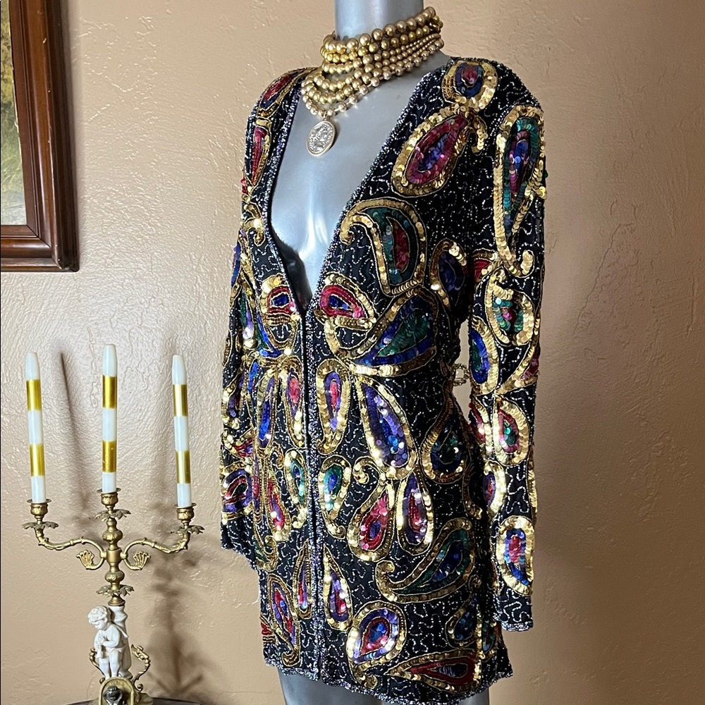 Vintage Jean for Joseph Le Bon Paisley Beaded Silk Dress. SZ L